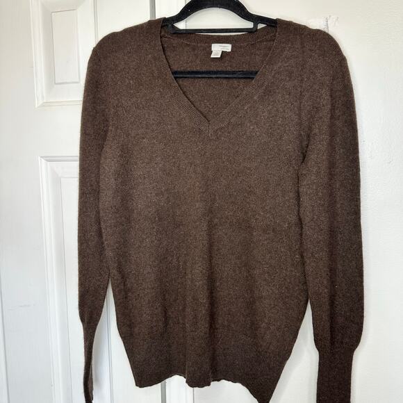 Halogen Cashmere v neck brown sweater Large - Picture 2 of 11